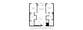 A black and white floor plan of a two bedroom apartment.