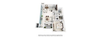 a stylized floor plan of a two bedroom apartment at Altis Kendall Square, Miami, FL