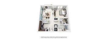 a floor plan is shown with the furniture shown in the image at Altis Kendall Square, Miami, 33196