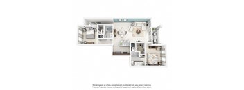 bedroom floor plan an in 2 bed 2 bath at Altis Kendall Square, Miami, 33196