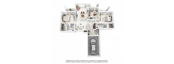bedroom floor plan an in 3d at Altis Kendall Square, Miami, 33196
