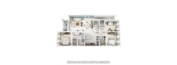 bedroom floor plan an in 3d at Altis Kendall Square, Florida
