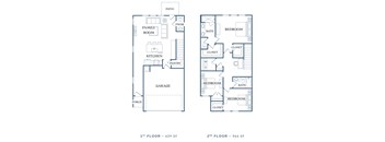 a floor plan of a house with two floors and a garage