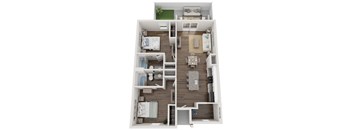 a 3d rendering of our 1 bedroom apartment at the residences at silver hill in suitland
