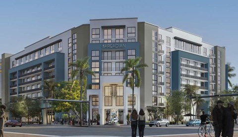 A modern building with the name "FARCADIAN" on the front.