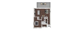 a stylized floor plan with a bedroom and a bathroom