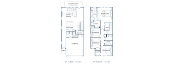 a floor plan of a house with two floors and a garage