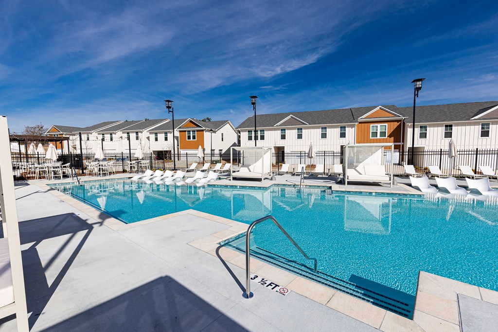 our apartments have a resort style pool with lounge chairs