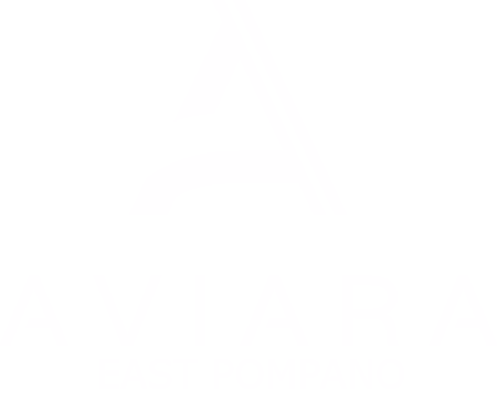 A white logo with the text "AVIARA" and "EAST POMPANO" below it.