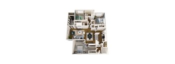 A top down view of a modern apartment layout.