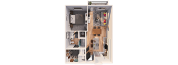 A series of images showing different views of a small apartment layout.