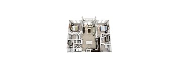 a 3d floor plan of a bedroom with a bathroom and a living room