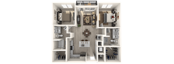 a 3d floor plan of a house with a bedroom and a living room