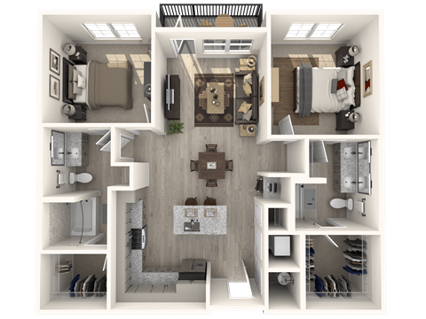 a 3d floor plan of a house with a bedroom and a living room