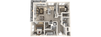 a 3d floor plan of a house with a bedroom and a living room