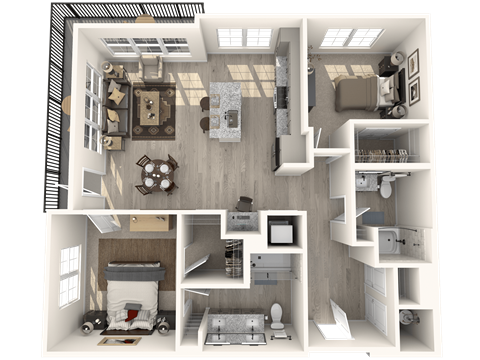 a 3d floor plan of a house with a bedroom and a living room