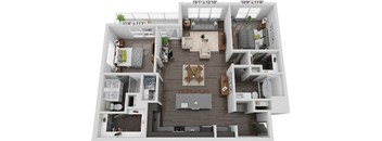 a 3d floor plan of a house with a bedroom and a living room