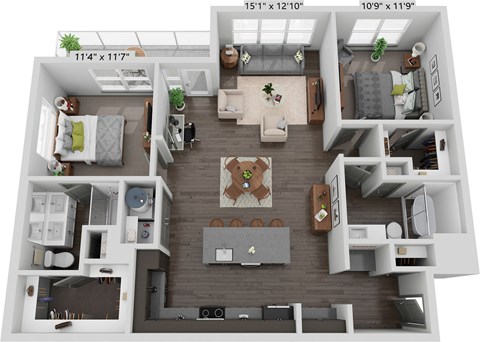 a 3d floor plan of a house with a bedroom and a living room