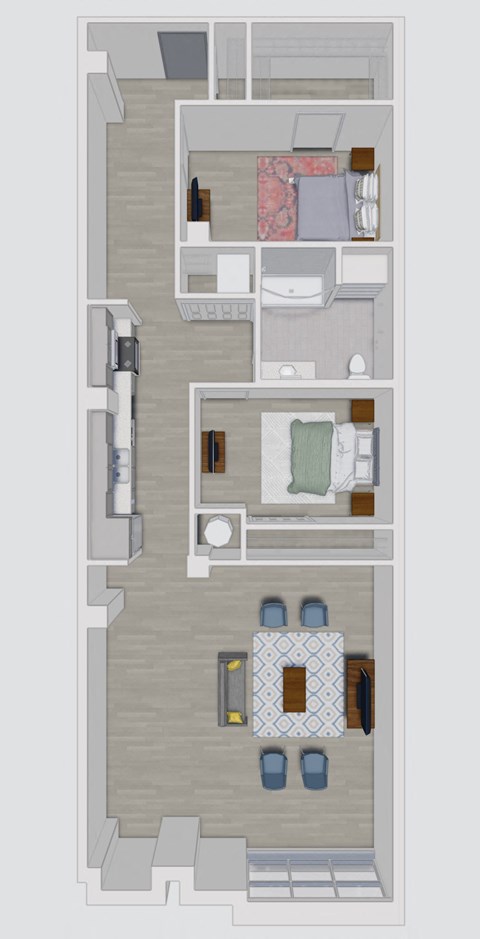 a floor plan of a house with a bedroom and a living room