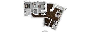 a stylized floor plan of a room with a bedroom and a living room