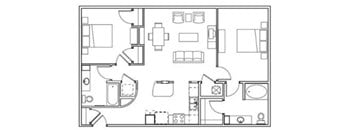 A black and white image of a floor plan of a house.