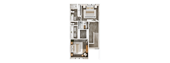 A floor plan of a small apartment with a living room, kitchen, and bathroom.