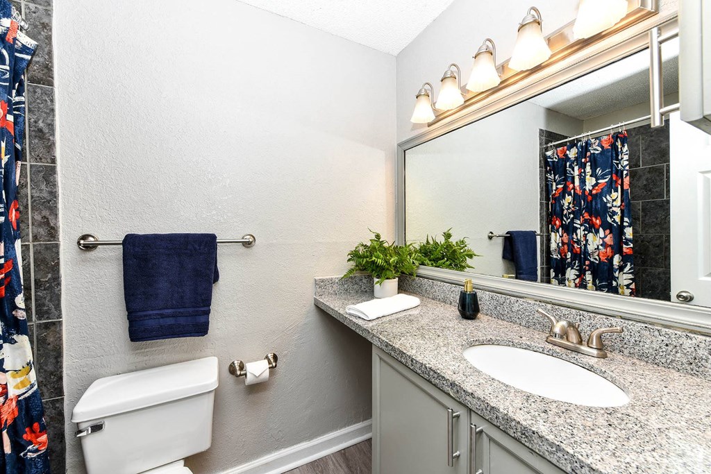 our apartments offer a bathroom with a shower  at District at Vinings, Atlanta