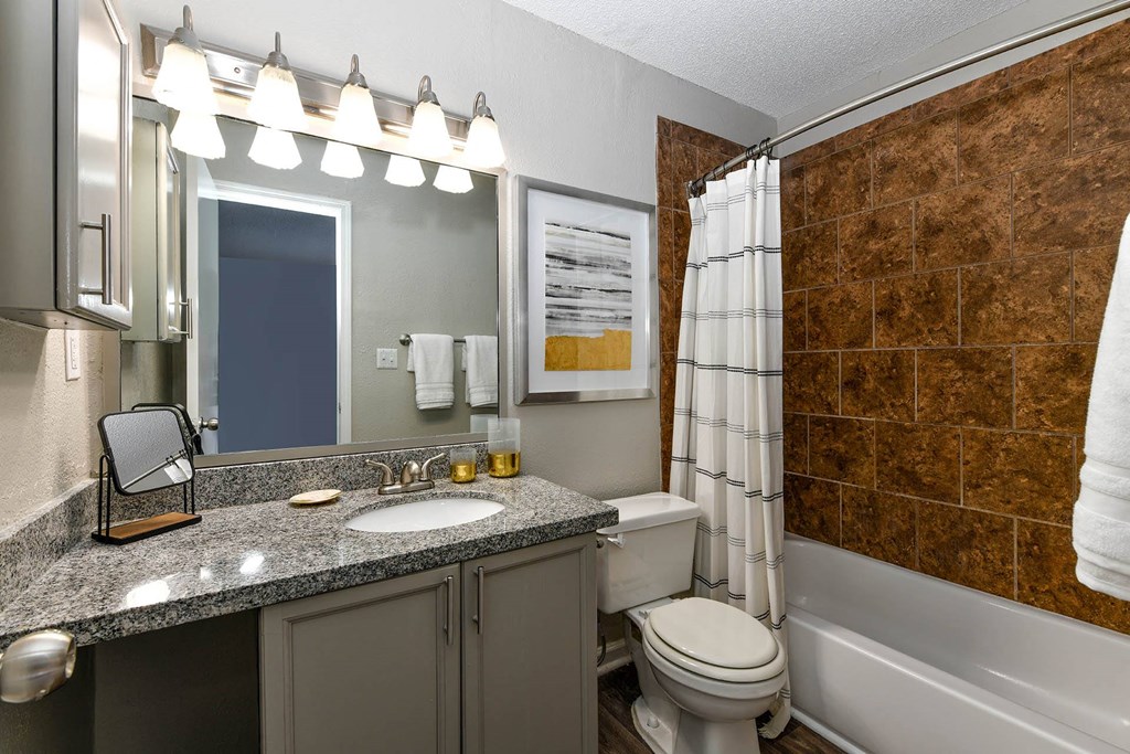 a bathroom with a sink toilet and bathtub  at District at Vinings, Atlanta, Georgia