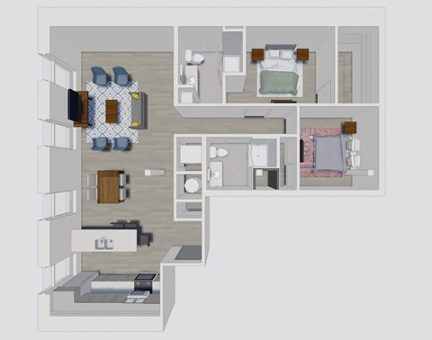 a floor plan of a house with a bedroom and living room
