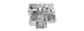 A black and white image of a house layout.