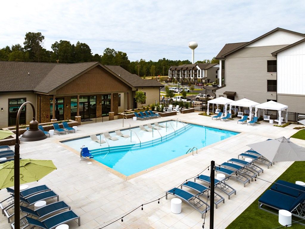 an aerial view of the pool at the resort at governors crossing