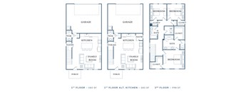 a floor plan of three different floors of a house with different bedrooms