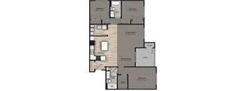 A floor plan of a house with a living room, two bedrooms, a kitchen, a dining room, a lanai, and a master bath.