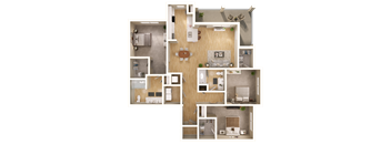 A floor plan of a house with a kitchen, living room, and bathroom.