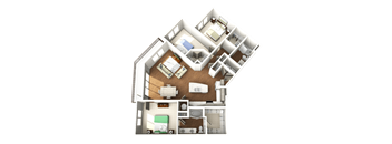 a 3d floor plan of a bedroom apartment