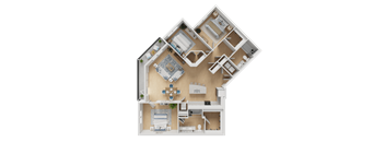A detailed 3D floor plan of a house showing all rooms and their layout.