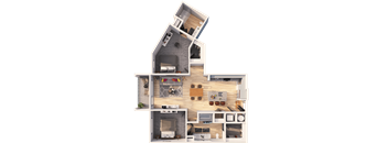 A detailed 3D floor plan of a two-story house with labeled rooms.