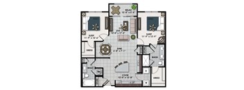 a floor plan of a house with bedrooms and a living room