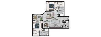 3d floor plan of a town house