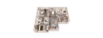A 3D rendered image of a house layout.