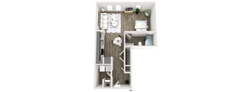 A top down view of a small apartment layout.