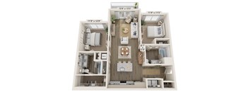 a 3d floor plan of a house with a bedroom and a living room