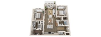 a 3d floor plan of a house with a bedroom and a living room