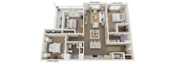 a 3 bedroom floor plan with a bathroom and a living room