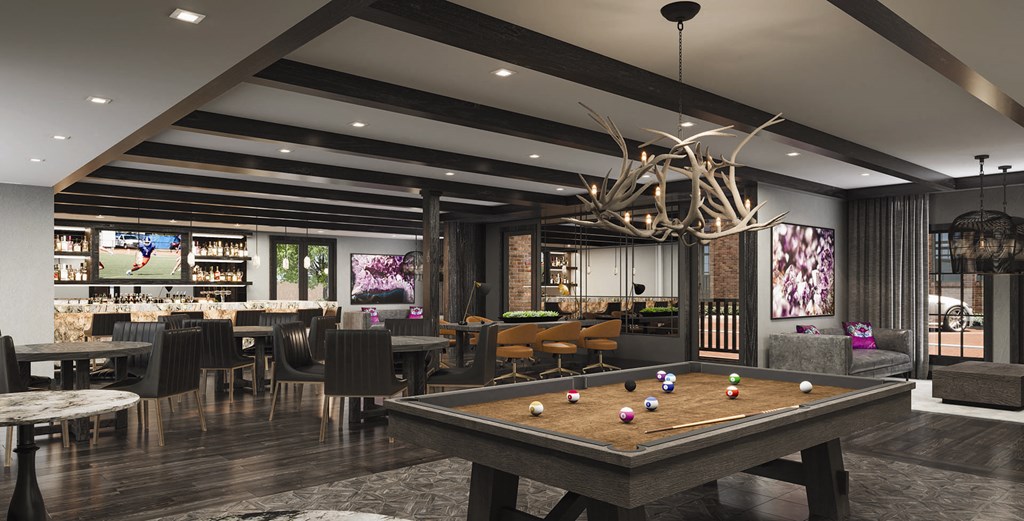 Capital Collective Apartments a game room with a pool table and a bar