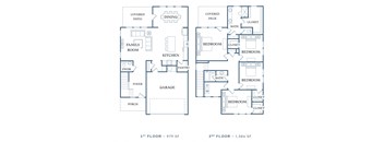 a blueprint of two floor plans of a house with two bedrooms and a family room