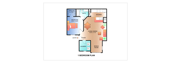 a floor plan of a house with a bedroom and a living room