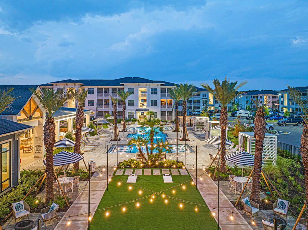 an aerial view of the resort