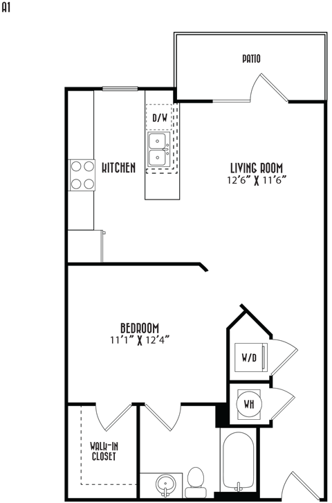 the floor plan of a small house with a bedroom and a living room