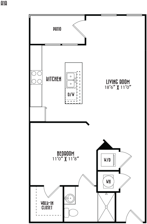 a floor plan of a small house with a bedroom and a living room